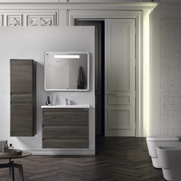 24  Single Vanity, Floor Mount, 3 Drawers with Soft Close, Walnut, Serie Barcelona by VALENZUELA Online now