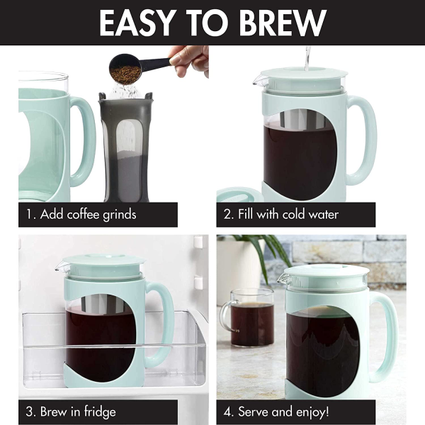 Primula Burke Deluxe Cold Brew Iced Coffee Maker, Comfort Grip Handle, Durable Glass Carafe, Removable Mesh Filter, Perfect 6 Cup Size, Dishwasher Safe, 1.6 Qt, Aqua Online - Image 3